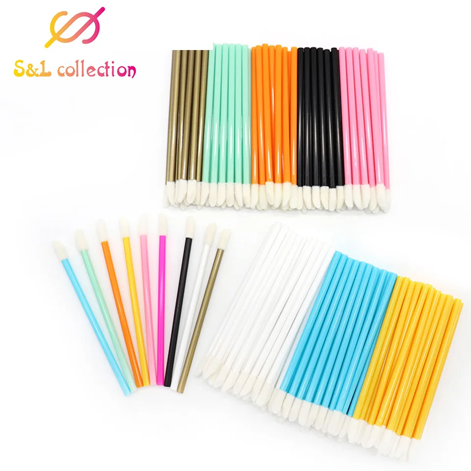 Disposable 50pcs Lip Brushes Colored Make Up Brush Cosmetic Lipstick Mascara Gloss Wand Tool Portable Lip Brushes Makeup Brushes