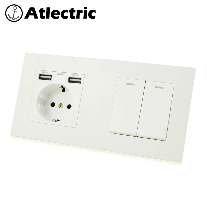 Atlectric DE EU RU Вилка питания двойная розетка двойной USB порт 1 2 3 4 банда лампа световая