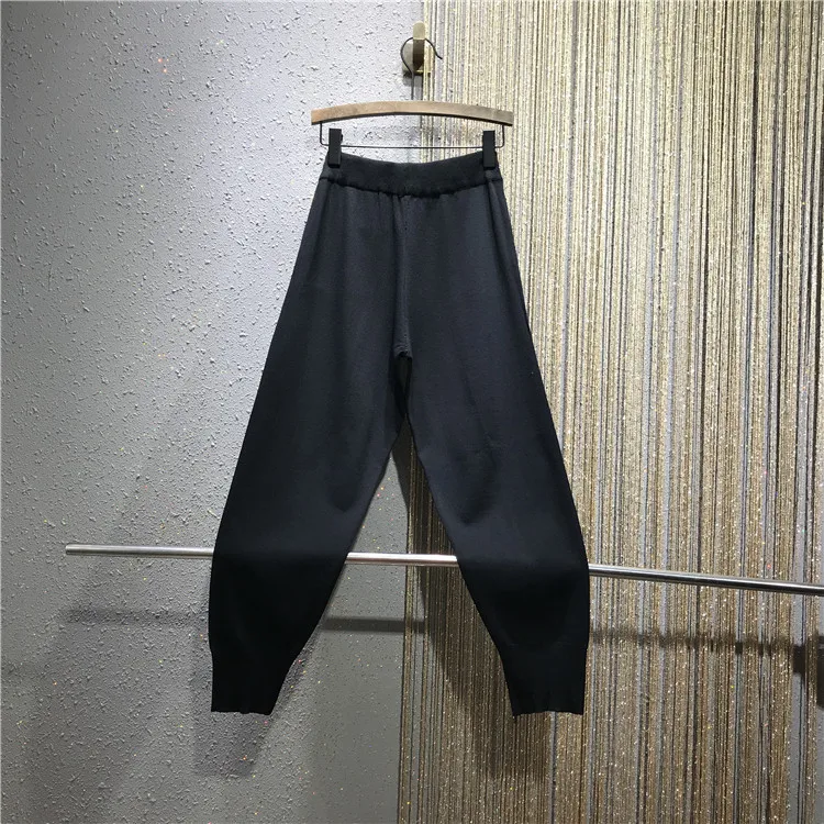 Европейский осень новые женские трикотажные штаны для отдыха гладильная дрель эластичная талия Свободные шаровары женские брюки