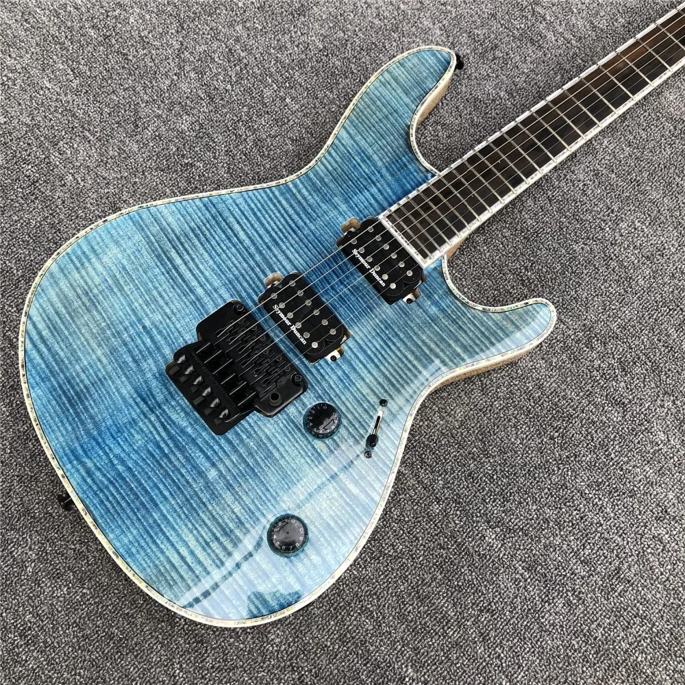 Blue Flame Maple Mayones 6 струн электрогитара, черное дерево гриф черная фурнитура, шея через золу тела Mayones Guitarra