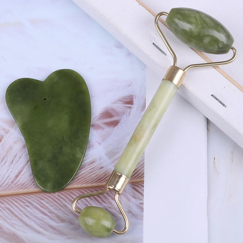Facial Face Thin Roller+Body Guasha Board Massager Stone Tool Set  Kifit Women Natural Jade Guasha Health Care Relaxation