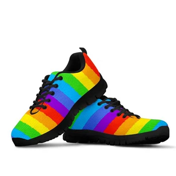 

MOZOEYU Rainbow Flag Pride Pattern Sneakers Women Air Mesh Breathable Girls Flat Shoes Lace Up Walking Adult Shoe Zapatillas