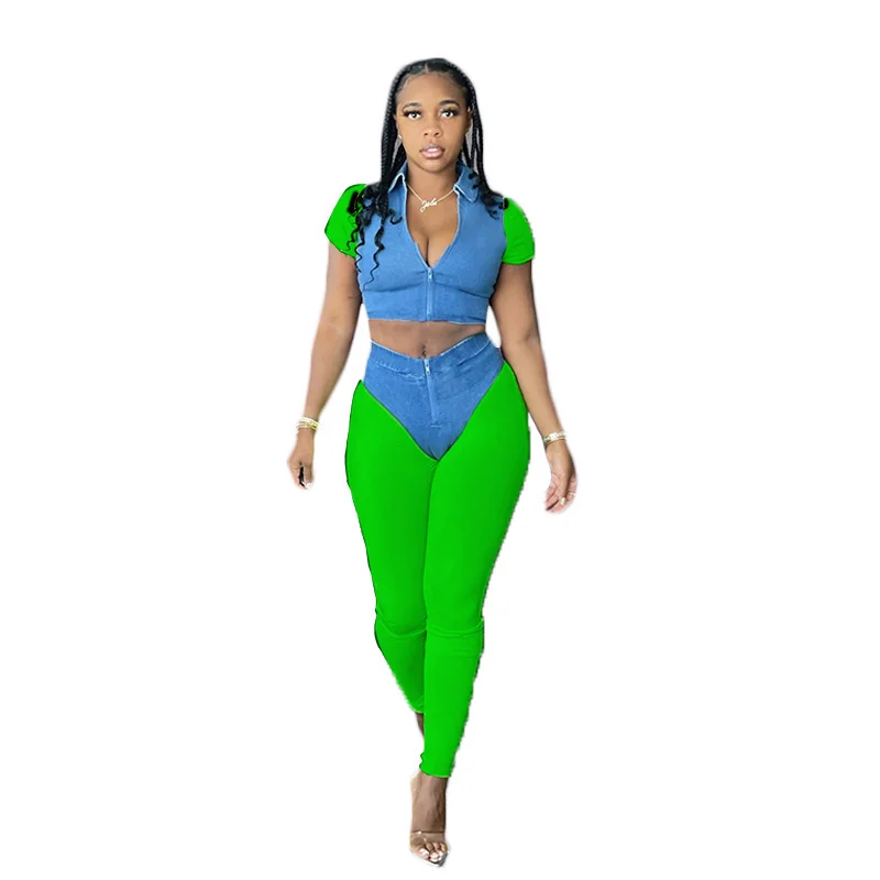 Summer Casual Tracksuit Two Piece Set for Women Clothes Short Sleeve Patchwork Top+Bandage Pant Sport Suit Jogging Femme Outfits 2 pcs set men s short sleeveset clothes compression sport running jogging gym tracksuit men clothing