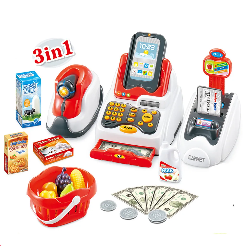 Детская игрушка кассовый сканер карта с изображением фруктов считыватель кредитных карт машина еда покупки игровой набор