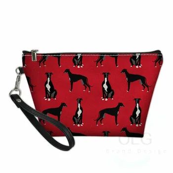 

Red Women Makeup Bag For Girls Cute Greyhound Dog Printing PU Cosmetic Bag Ladies Organizer Portable Beauty Pouch Toiletry Kit
