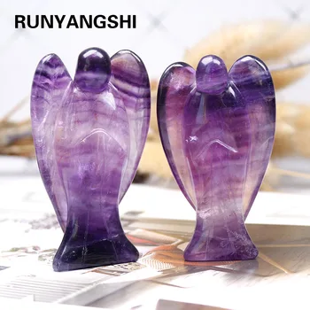 

1pcs 3 Inch Natural Purple fluorite Crystal crafts Angel Statue Carved Angel Wing Figurine Classic Jewelry For Gift