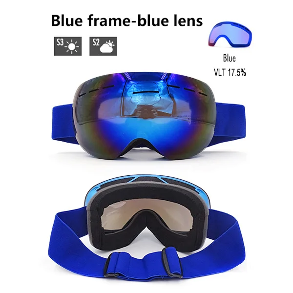 Blue -blue lens Женские лыжные очки, противотуманные, UV400, двухслойные, лыжная маска, чехол для мужчин, сноуборд, очки, сноубординг, снегоход, зимние лыжные очки - Цвет: Blue -blue lens