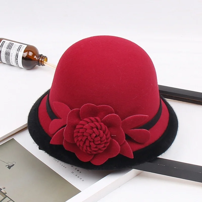 Женская фетровая шляпа с объемным цветком, осенняя и зимняя шерстяная шапка с поясом, Элегантные зимние шапки для женщин