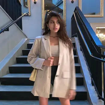 

Classic Single Breasted Women Jacket Blazer Notched Collar Female Suits Coat