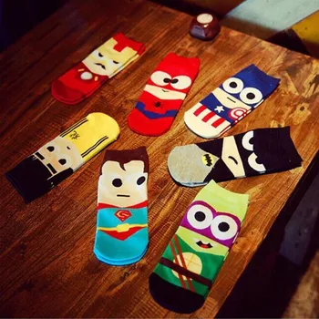 

Men's Superhero short Cartoon Straight Socks Male Creative Cotton Superman, Batman, Spider-Man, Iron Man, Captain America