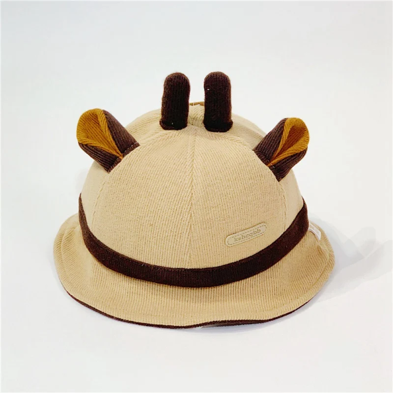 Baby Boys Girl Solid Print Bucket Hats Cartoon Ear Design Caps Reversible Sun Headwears 1-4y Autumn