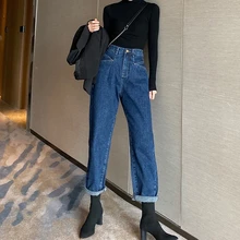 Женские джинсы, осень и зима, высокая талия, широкие ноги, свернутые джинсы, новинка, женские брюки с высокой талией, джинсы ed