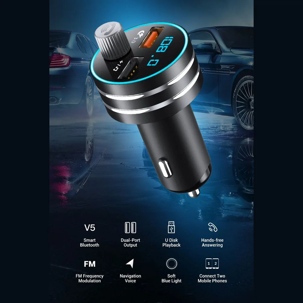 

USB Car Charger Quick Charge 3.0 Dual USB Mobile Car Phone HandFfree Charger With Bluetooth 5.0 FM Transmitter MP3 Card Adapter