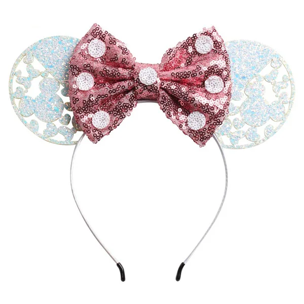 Disney Girls Bows Minnie Mickey Headband Ears Play Game Women Party Ears Sequin Hair-Bands Princess Head Hoop Plush Toy Kid Gift - Цвет: 3