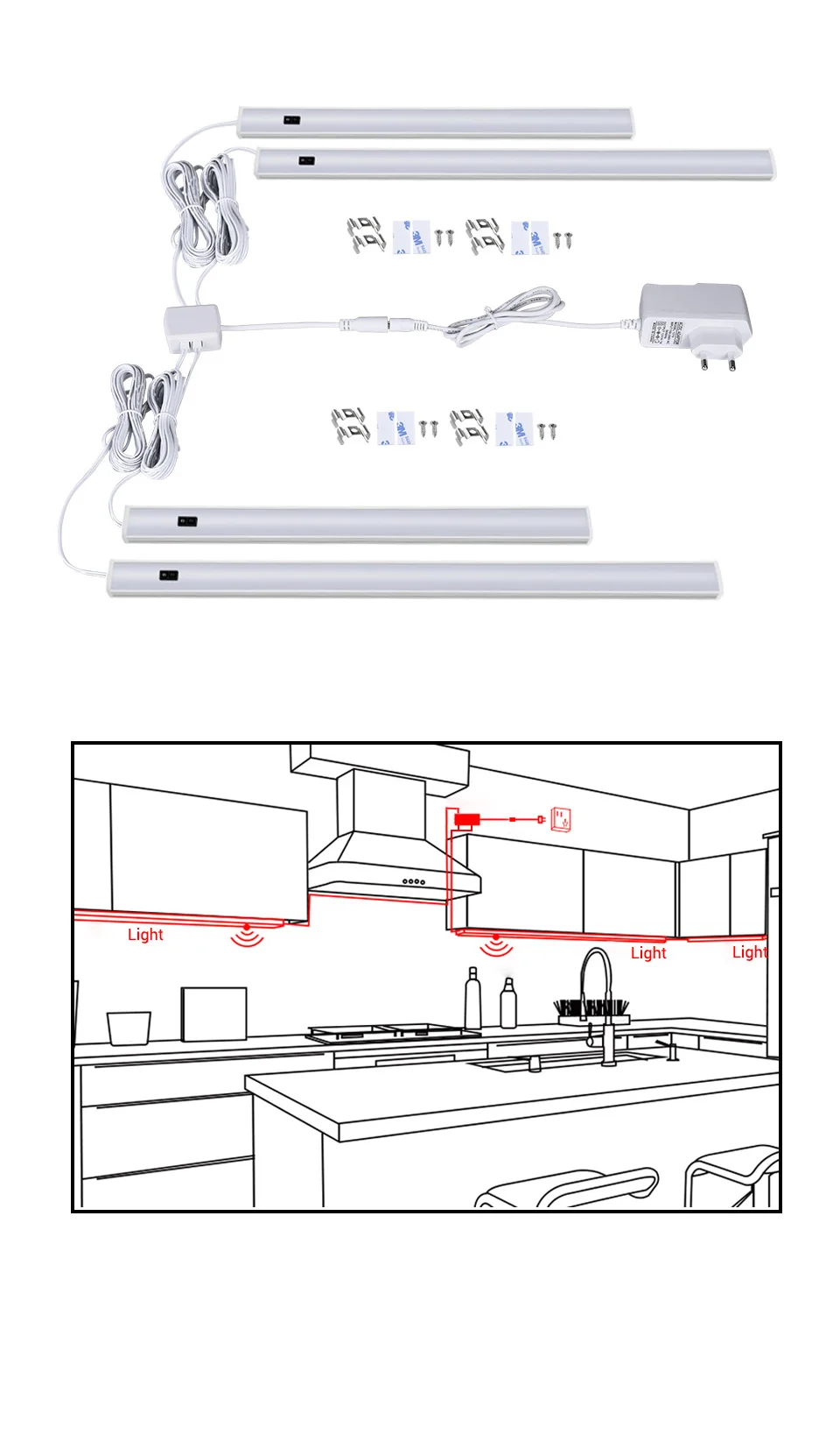 Hand Sweep Switch Under Cabinet Kitchen LED Light Bedroom Wardrobe Closet Night Lights 30/40/50cm LED Bar Light Indoor Home Lamp