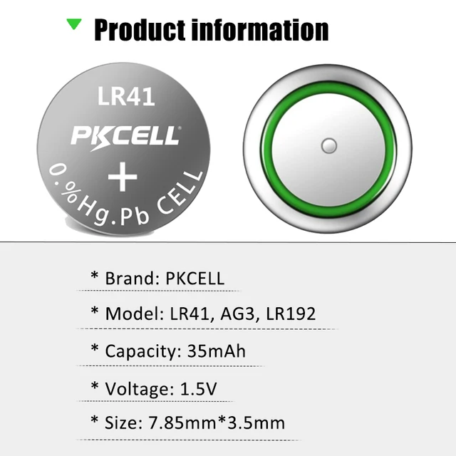 Piles Bouton Camelion AG3 - G3 - LR41 - 192 - SR41W - GP92A - 1.5V