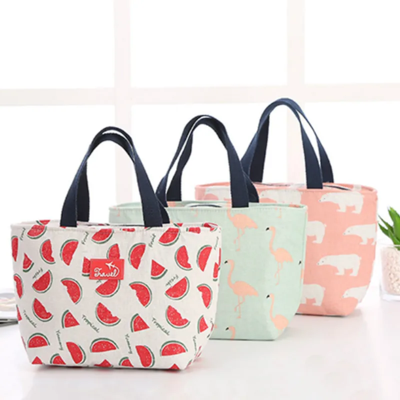 Bolsa térmica bento con dibujos divertidos para niños y mujeres, fiambrera con flamencos, caja de comida portátil para desayuno, picnic y viaje