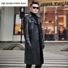 Мужской Тренч из натуральной кожи, длинная верхняя одежда из овчины