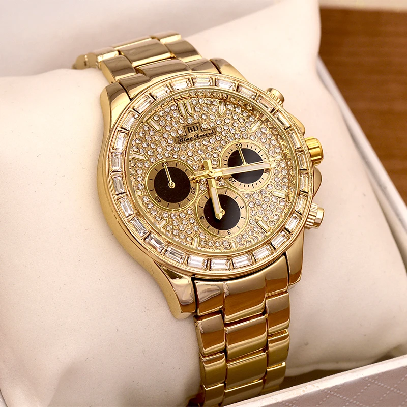 

Men Watches diamond steel casual watches Top Brand Luxury Iced Out Male gold Quartz Watch big dial Gift For Men