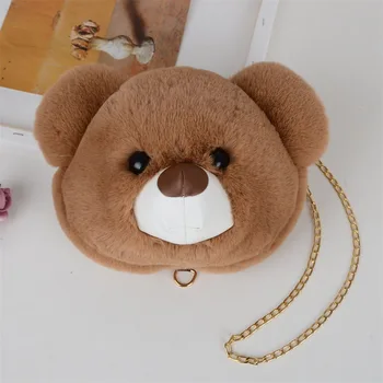 

2019 New Women's Cute Faux Fur Female Messenger Handbag Fashion Cartoon Bear Head Women Shoulder Bag For Girl Kid Gift Toy Bag
