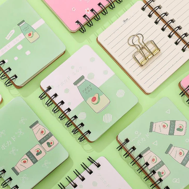 

1 Pcs Cute Mini Fruit Avocado Peach Milk Bottle Pocket Portable Spiral Notebooks Notepad Diary Planner School Office Stationery