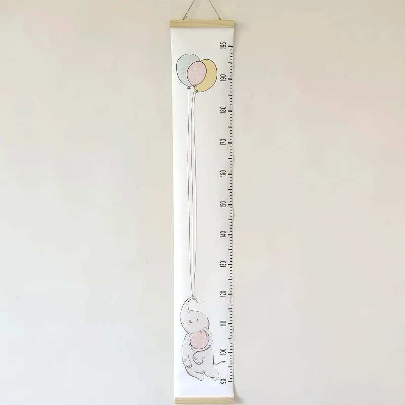 Boys Girls Growth Chart Wood Frame Canvas Height Measurement Ruler for Kids Nursery Room Removable Wall Decor Cartoon Animal