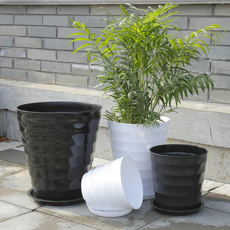 

2020 new super large threaded ceramic flowerpot white plant plastic flower basin plate white thickened large potted flowerpot
