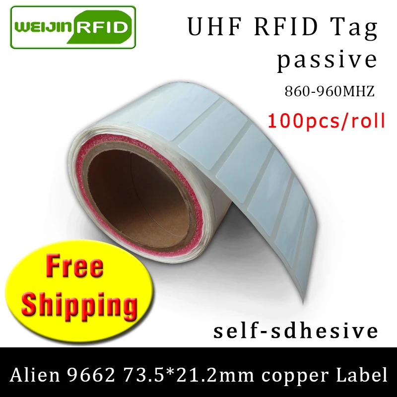 UHF RFID тег EPC6C стикер Alien 9662 для печати медные наклейки 915mhz868mhz H3 100 шт. клей пассивный RFID этикетка