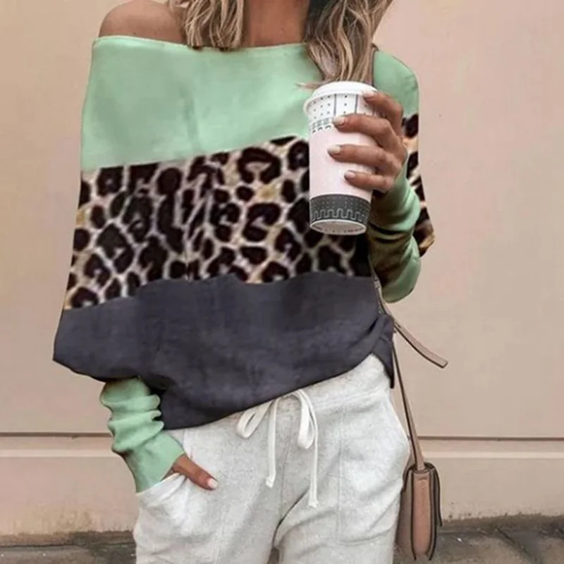 Skup Wzór w cętki z długim rękawem wokół szyi Harajuku kobiety koszule Streetwear koszulkę Femme koreański S 5XL Plus odzież damska SJ4543V