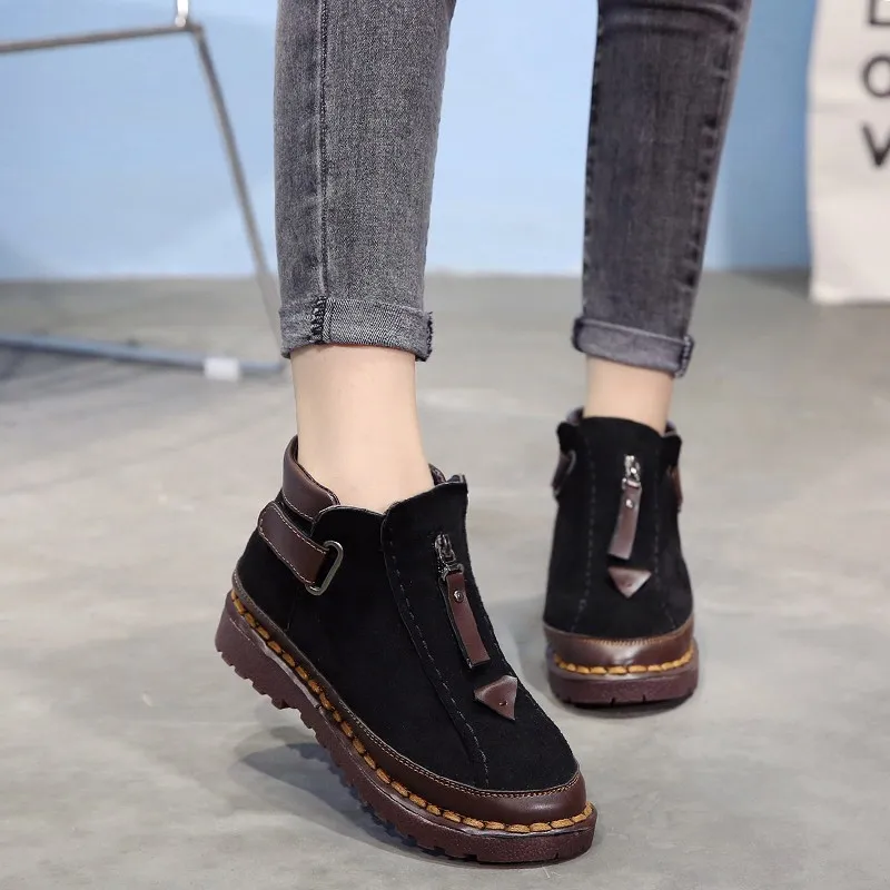 

W- Autumn and winter fashion round head England Chelsea boots women's thick-soled color-matching wear-resistant flat short boots