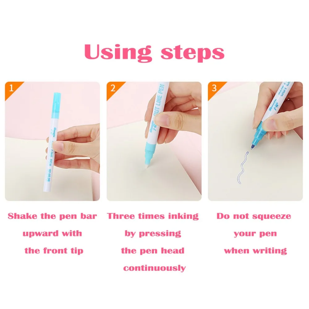 Colored Ink Pen Coloured Markers Textas Gift Card Writing and Drawing Double Line Outline Pen 8 Color for Child Painting diy #4  (11)