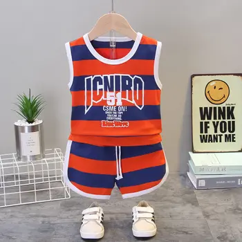 

Summer Children Cotton Baby Boys Clothes strips Vest Shorts 2Pcs/sets Infant Kids Fashion Toddler Casual Clothing Tracksuits set