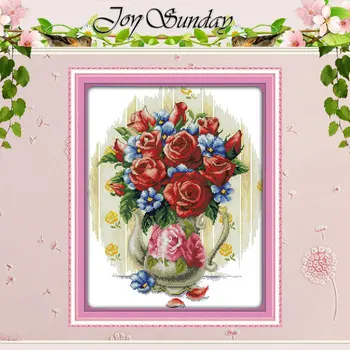 

Rose vase (3) Patterns Counted Cross Stitch 11CT 14CT Cross Stitch Set Wholesale flower Cross-stitch Kit Embroidery Needlework