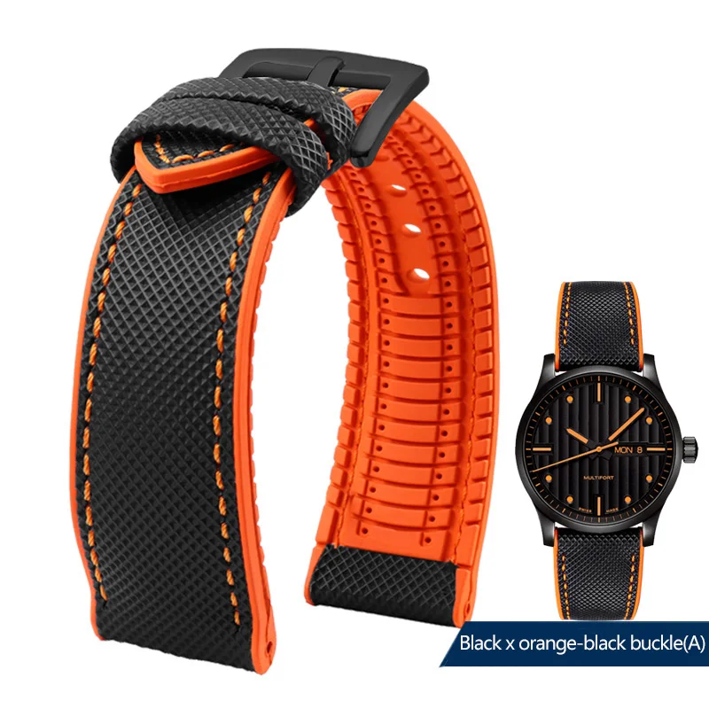 thumbnail image 1 of Correa de reloj de lona impermeable de caucho y silicona para deportes al aire libre de 19, 20, 21 y 22 mm de la serie Citizen Helmsman/Commander, 1 of 5