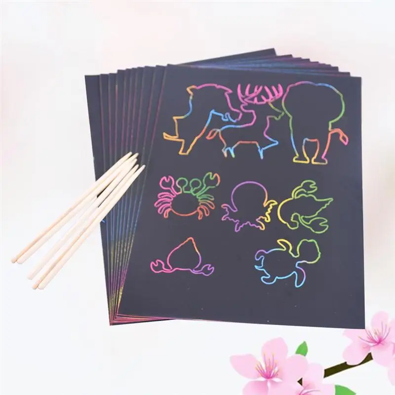 100 шт/2 комплекта 32K Рисование царапин бумаги DIY Дети царапин живопись игрушки с 10 шт ручки из бамбука вечерние подарки для детей