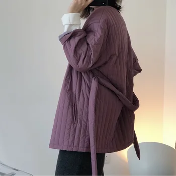 

2020 New Winter Fashion Parka Korea Lazy Round Neck Cotton Padded Jacket Loose Belt Soft Warm Cotton Coat Women Casual Outwear