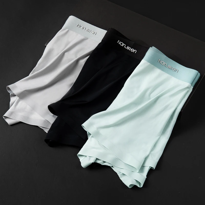 Nanjiren Men Underwear Flat Pants ice Silk Dry Comfortable Breathable Underwear Comfortable Fit Non Marking Men Boxer 3 pairs 3