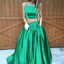 Платье для выпускного вечера из двух частей на тонких бретельках, сатиновое платье для выпускного вечера, плиссированные вечерние платья с карманами