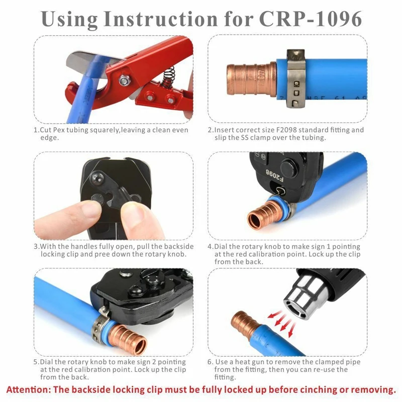 Инструмент PEX Crimper Cinch с функцией снятия зажимов 3/8-1 дюйма