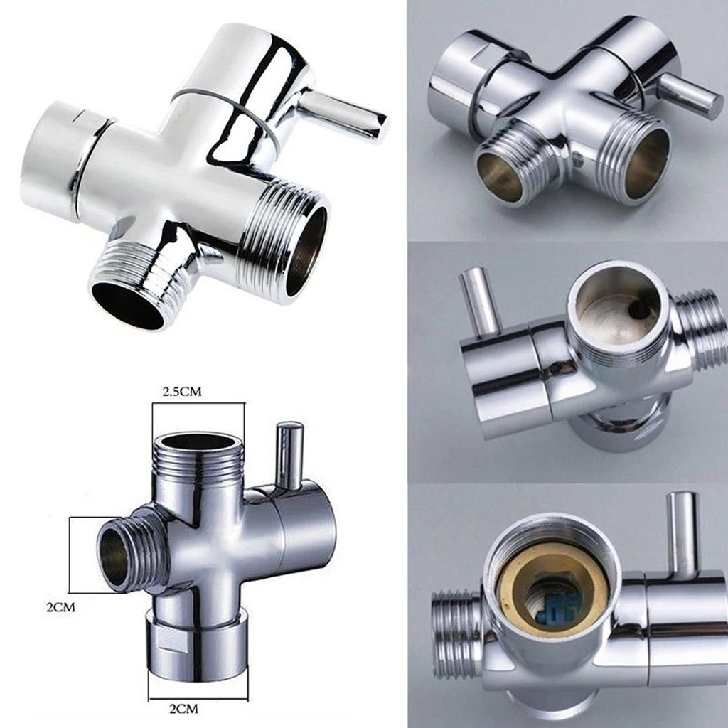Silver 3 ways T-adapter Valve Diverter for handheld Shower Head Bidet Faucet Tap 2.5cm 2cm