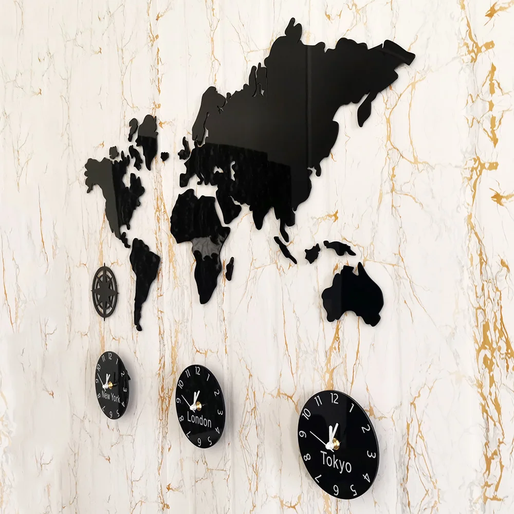 World Map Large Wall Clock New York London Tokyo Personalized Time Zone Silent Non Ticking Wall Clock Office Geographic Wall Art Just6F