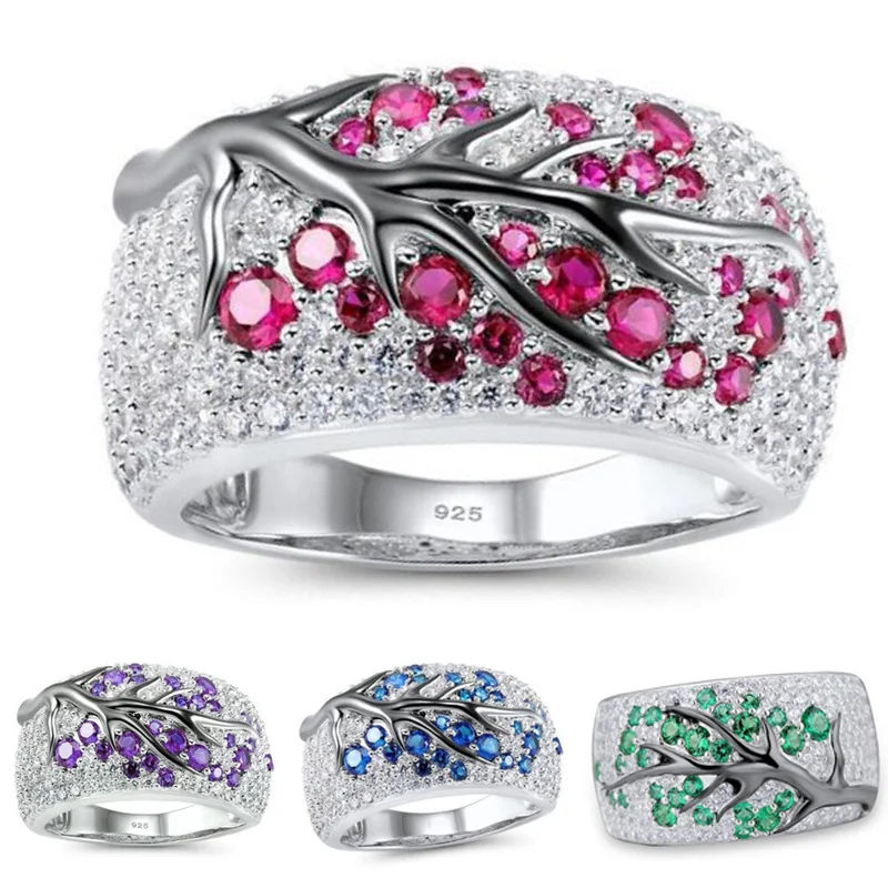 Винтажные кольца для мужчин и женщин с изображением цветков сливы и цветов, кольца для мужчин и женщин, серебро 925, CZ Кольцо, богемное банкетное ювелирное изделие