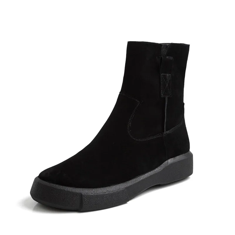 black with fur ASUMER/Новинка года; ботильоны для женщин с круглым носком на молнии; замшевые кожаные ботинки; повседневные женские ботинки на плоской подошве; сезон осень-зима - Цвет: black with fur