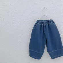 Mj Tong Products осень Южная Корея Детская одежда для мужчин и женщин детские джинсы хлопок трикотажные детские мешковатые брюки в Корейском стиле