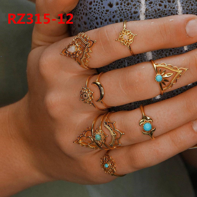 Gold Ring Set Teen Girls Matching Rings for Women Anillos Jewelry Sets Bague Femme Ringen Bohemian Heart Rings Woman