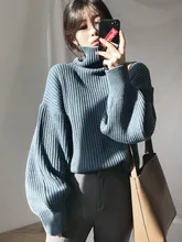*#Best Price Korean Style Loose Striped Lantern Sleeve Pullover Turtleneck Sweater Knitwear *#Best Price Korean Style Loose Striped Lantern Sleeve Pullover Turtleneck Sweater Knitwear