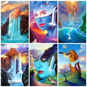 

Huacan Diamond Painting Full Square Beauty Decoration Home Mosaic Waterfall Embroidery Girl Diamond Art