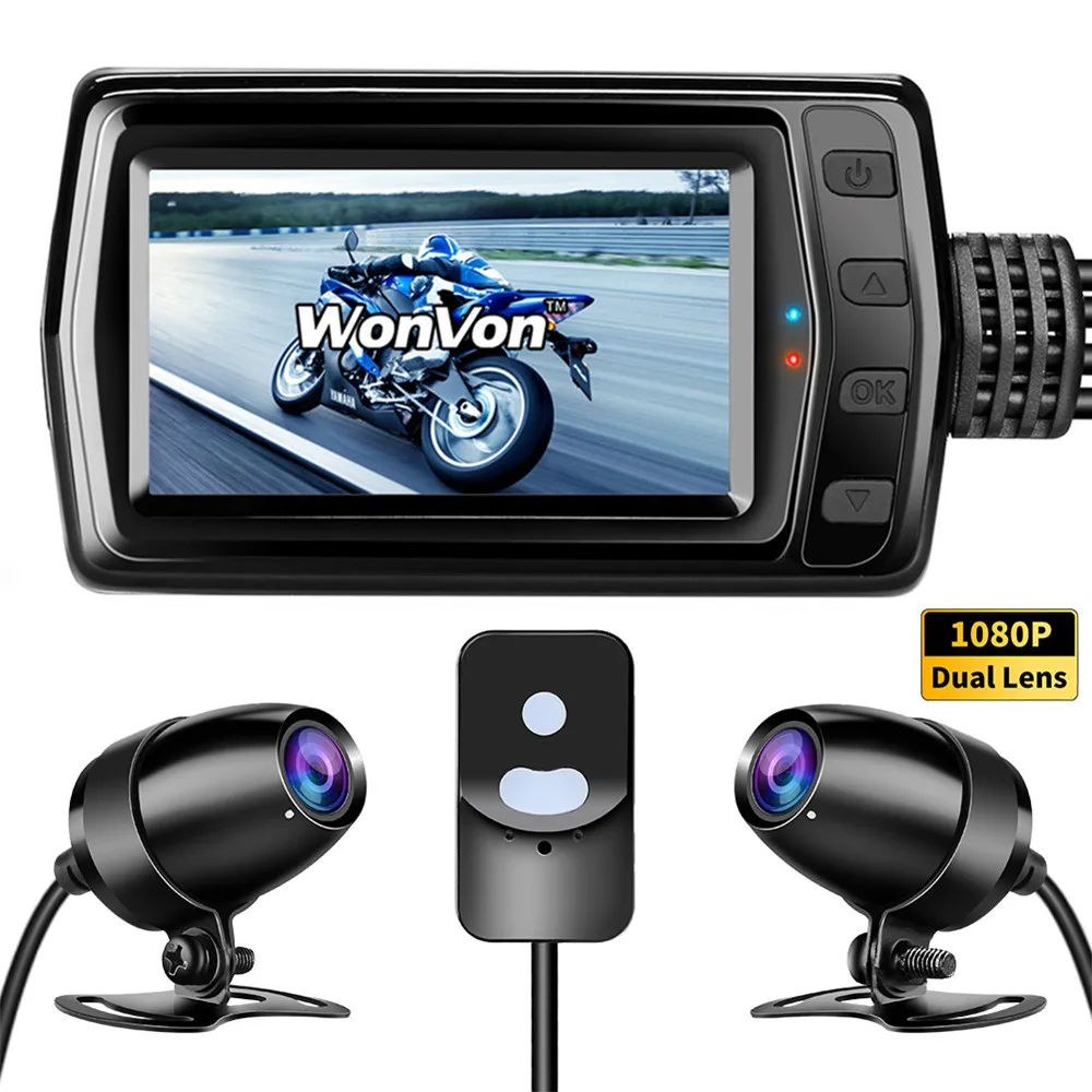 

WonVon Waterproof WiFi Camera For Motorcycle Dash Cam HD 1080P GPS Dual DVR Camera SONY IMX323 MT011 Moto Front & Rear Dashcam