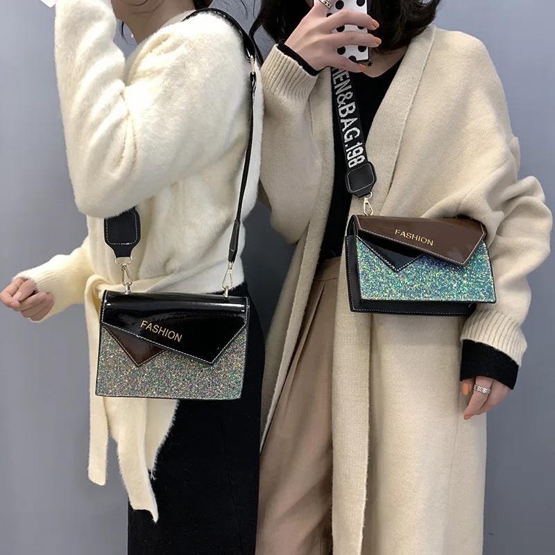 

2019 Spring And Summer New Style WOMEN'S Bag Korean-style chao liang Piece Wide-Strap Square Sling Bag Women's Shoulder Oblique