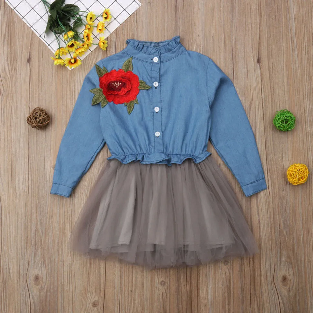 Light Blue Модное платье для маленьких девочек; джинсовое Сетчатое платье принцессы из тюля в стиле пэчворк; одежда; 828 - Цвет: Light Blue